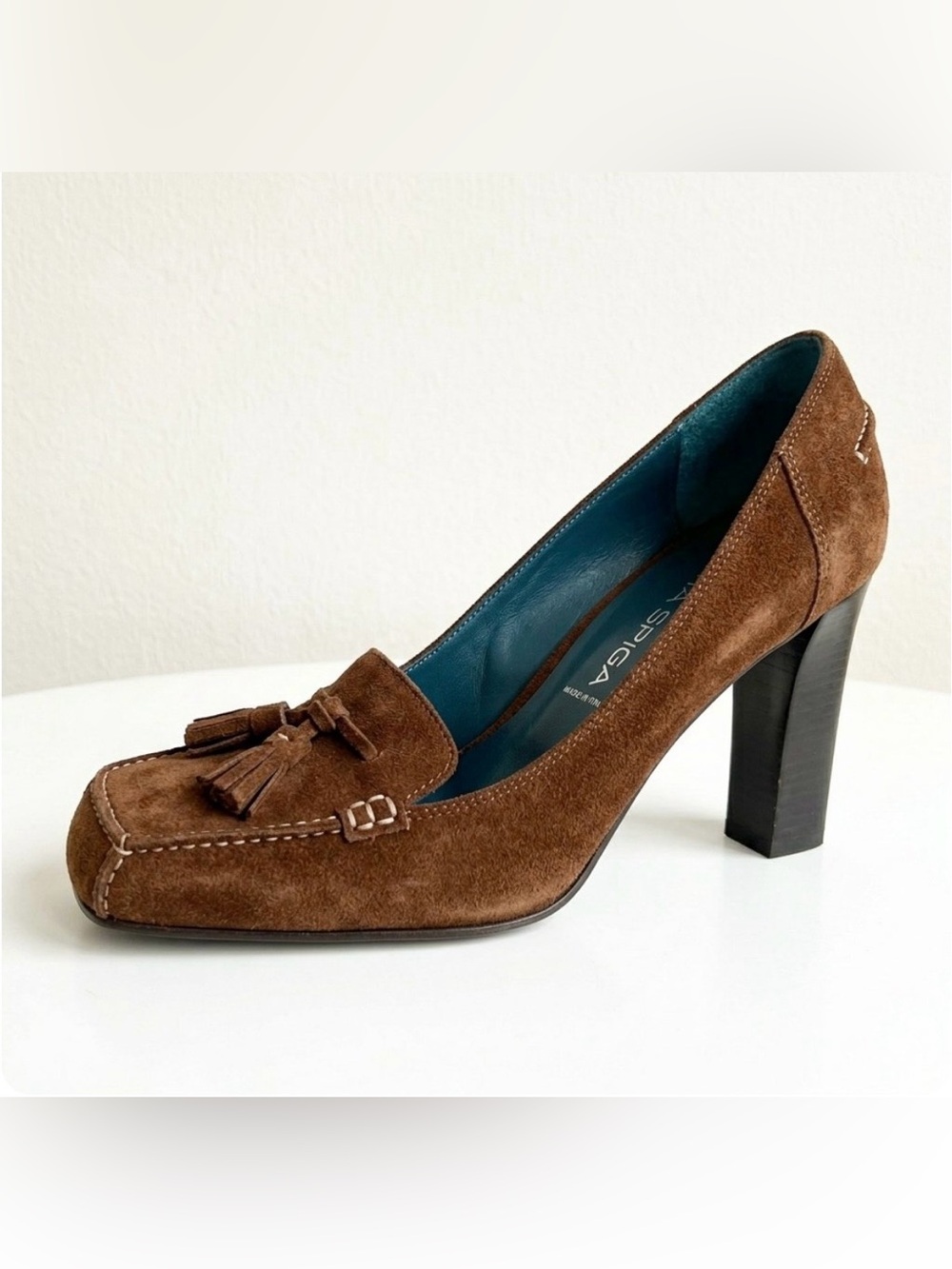 VTG Via Spiga V-Allison Square Suede Tassel Heels 8 NOS New